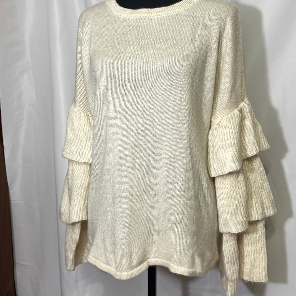 Off White Three Tier Ruffle Sleeve Sweater - no size see measurements
